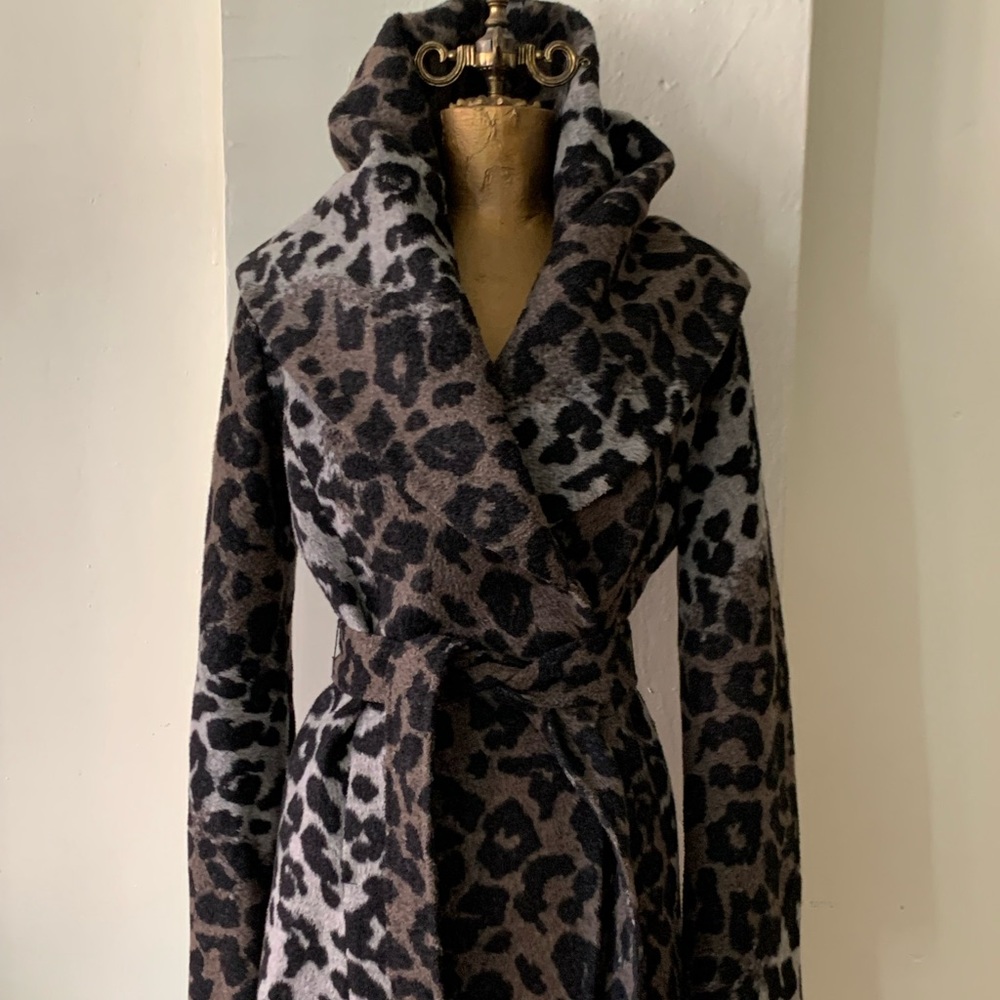 TAHARI Wool Leopard Wrap Jacket